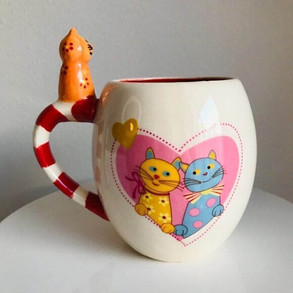 NWOT Cat Mugs 'Lovin You' Ceramic Kitty Sitting on Handle - Picture 6 of 7